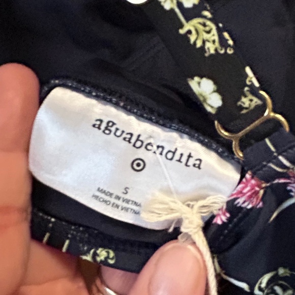 Aguabendita Navy Blue One Piece Floral Adjustable Spaghetti Strap Swimsuit - Picture 2 of 12